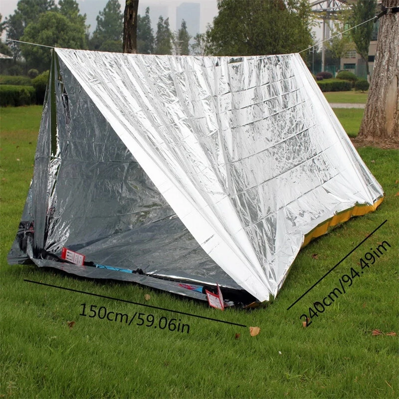 (image for) Camping Sun Protection Space Blanket Foldable EmergencyTent Survival Insulation Blanket Sleeping Bag, Lightweight Waterproof Hiking Camping Shelter For Outdoor Adventure