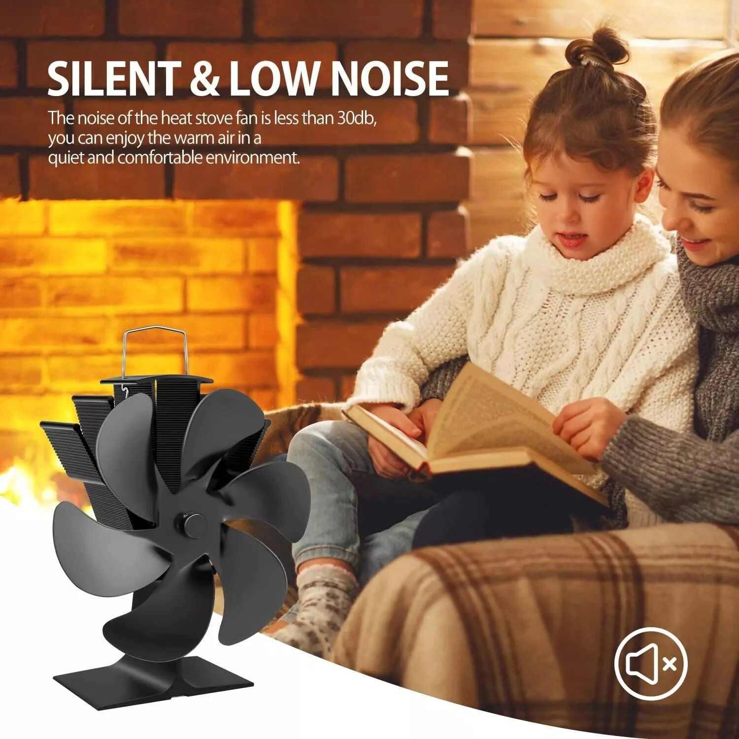 (image for) IPRee 6 Blades Heat Powered Stove Fan Black Fireplace Fan Log Wood Burner Eco-fan Quiet Home Fireplace Fan Efficient Heat Distribution